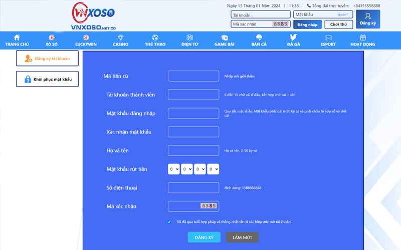 Đăng ký VNXOSO tài khoản
